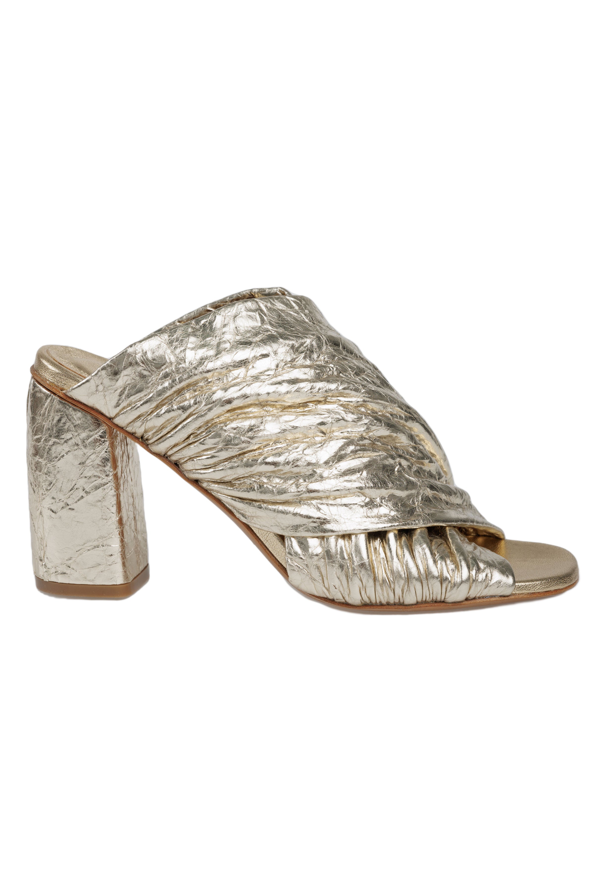 Craquel' Lam' Leather Heeled Sandals in Silver