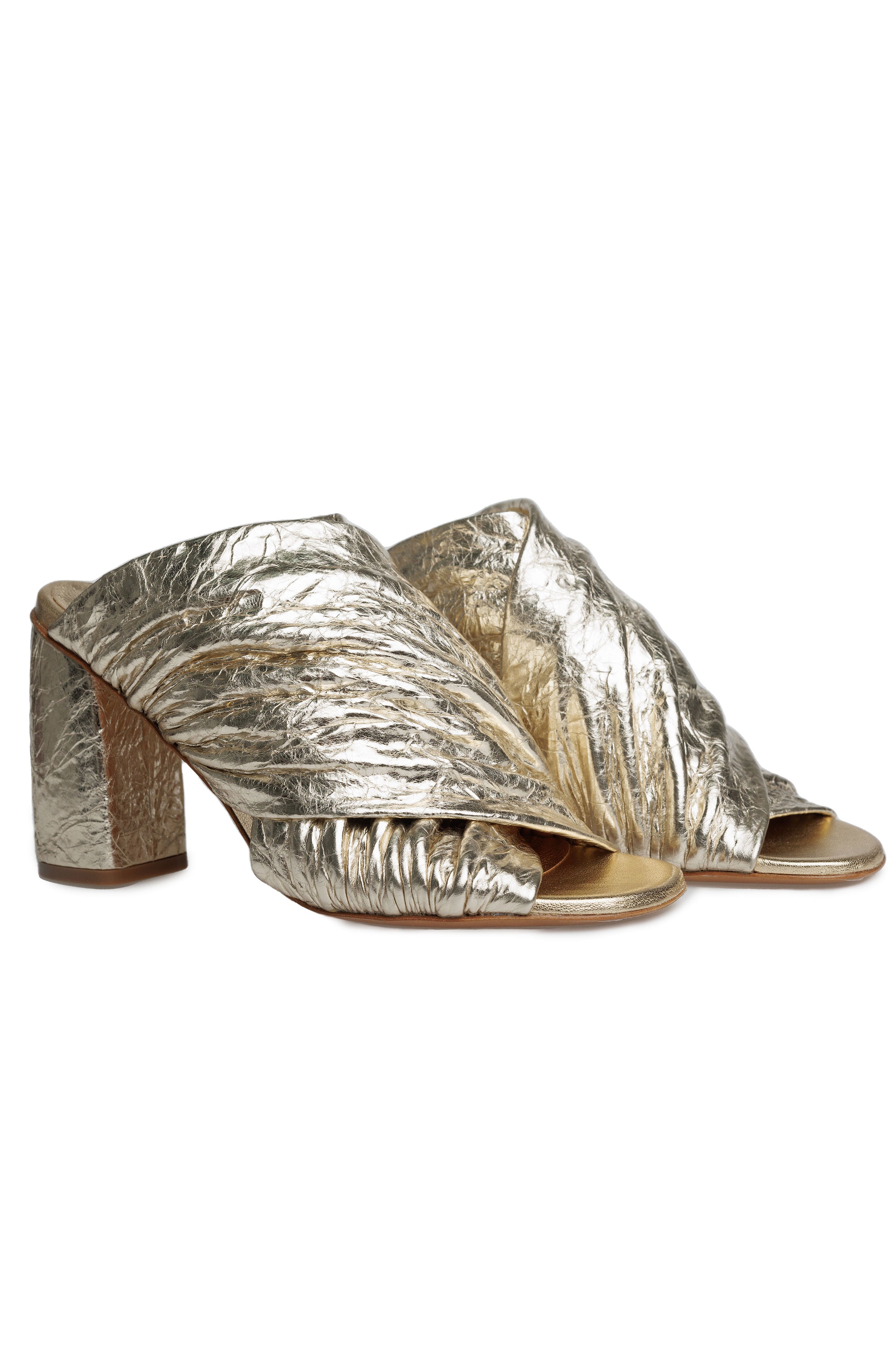 Craquel' Lam' Leather Heeled Sandals in Silver