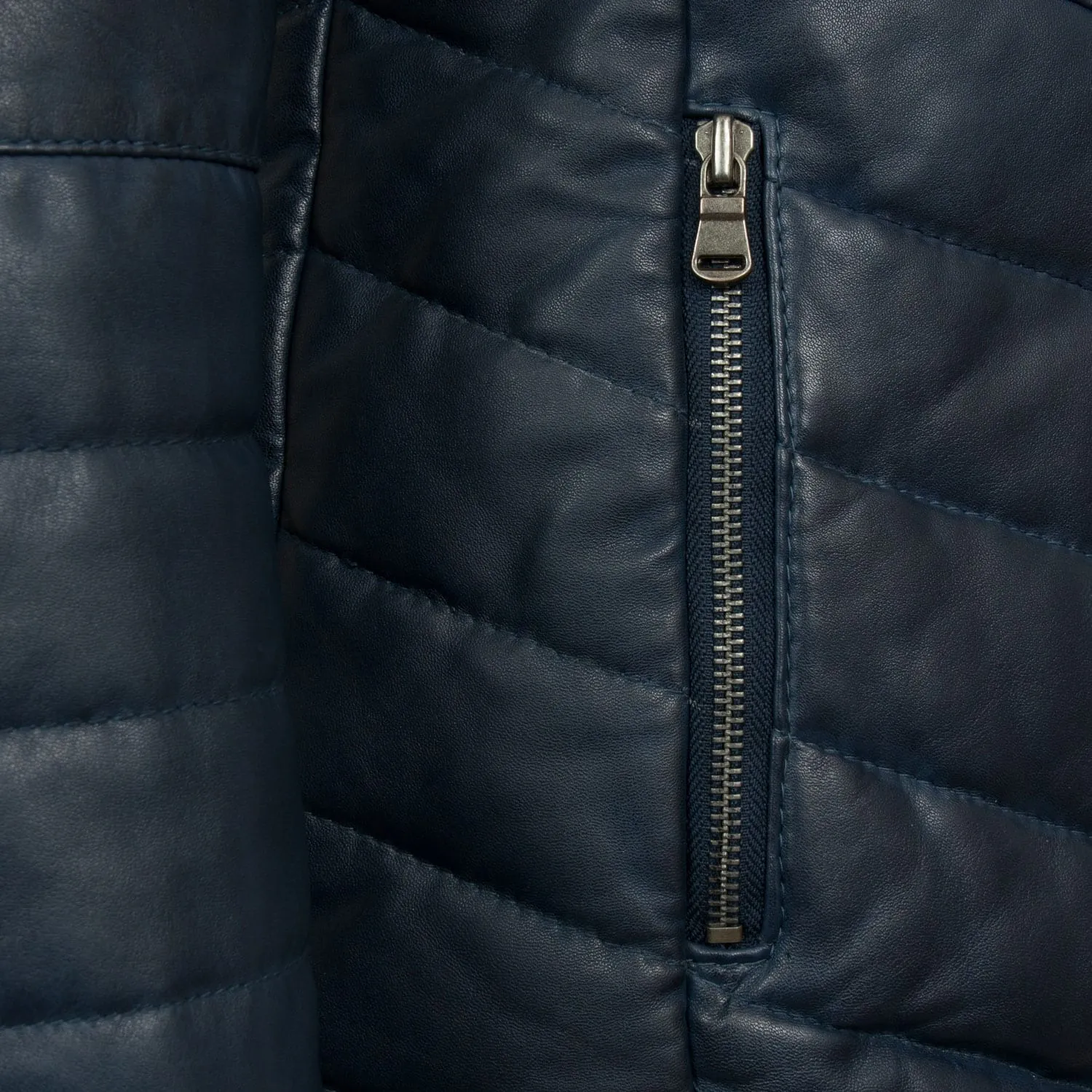 Daisy: Women's Navy Leather Padded Coat