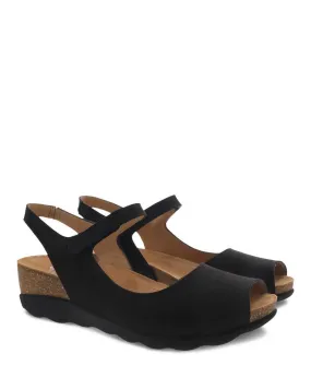 Dansko Marcy Open Toe Wedge Sandal- Black Nubuck