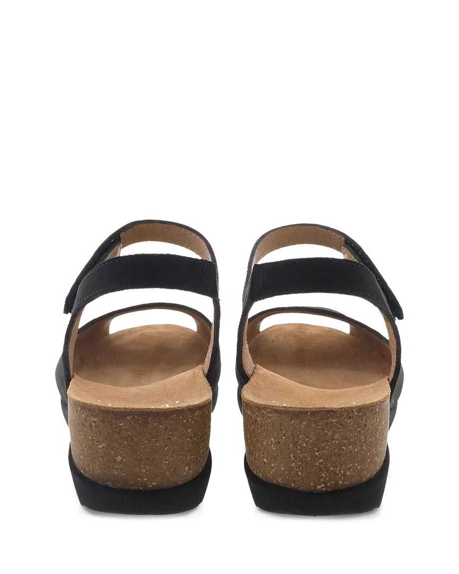 Dansko Marcy Open Toe Wedge Sandal- Black Nubuck