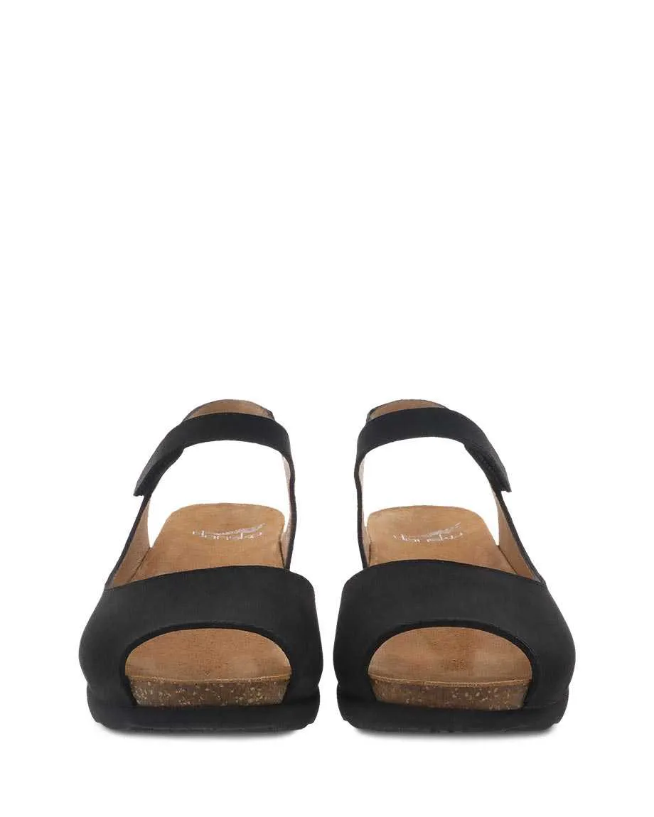 Dansko Marcy Open Toe Wedge Sandal- Black Nubuck