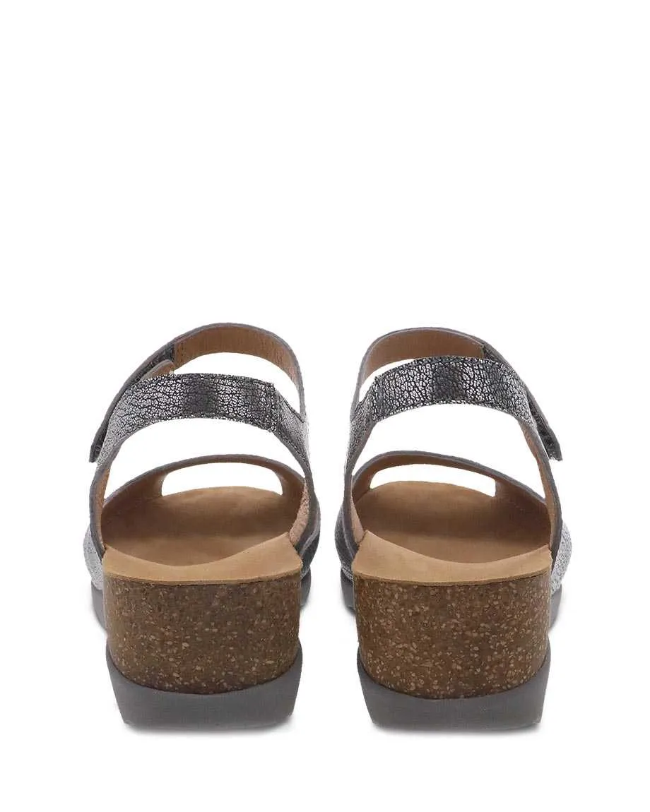 Dansko Womens Marcy Open Toe Wedge Sandal- Metallic Pewter