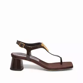 Dark brown women's calf leather flip flop sandal