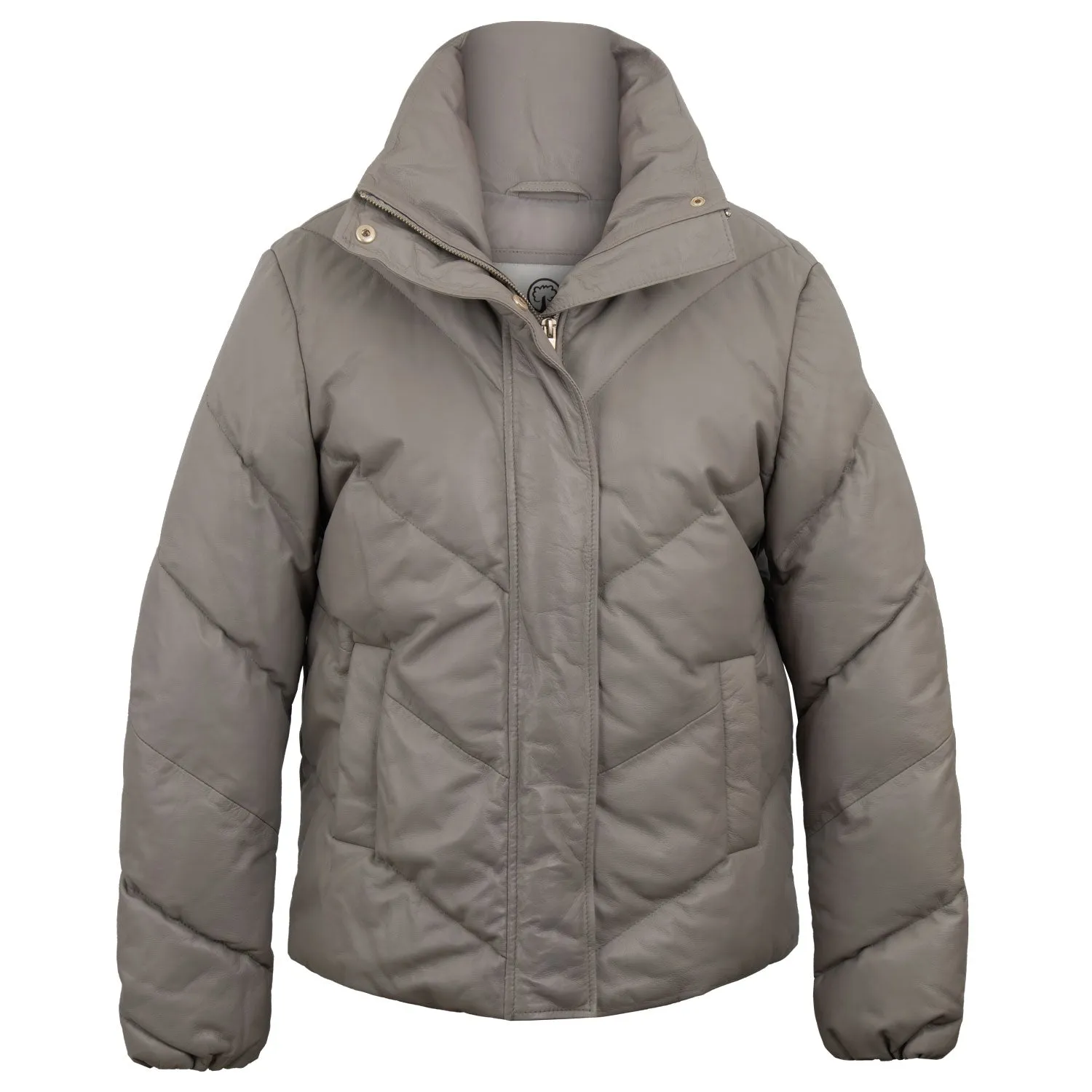 Ellie: Women's Light Grey Padded Leather Coat