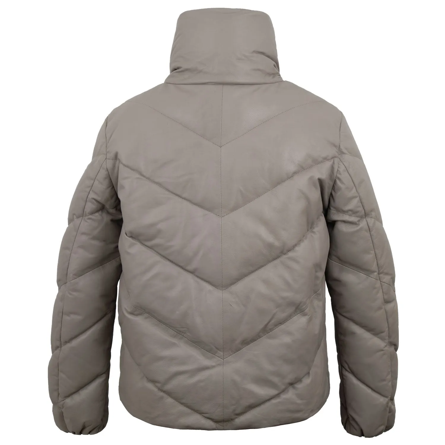 Ellie: Women's Light Grey Padded Leather Coat