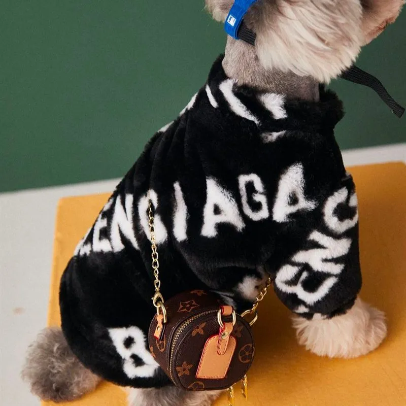 Faux Fur Black and White Pawlenciaga Dog Coat | Petiboo