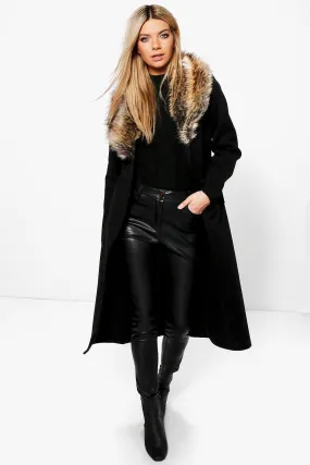 Faux Fur Collar Wrap Coat