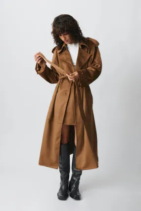 Faux suede trench coat