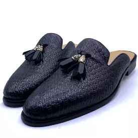 GC tasseled woven leather Mules | Black