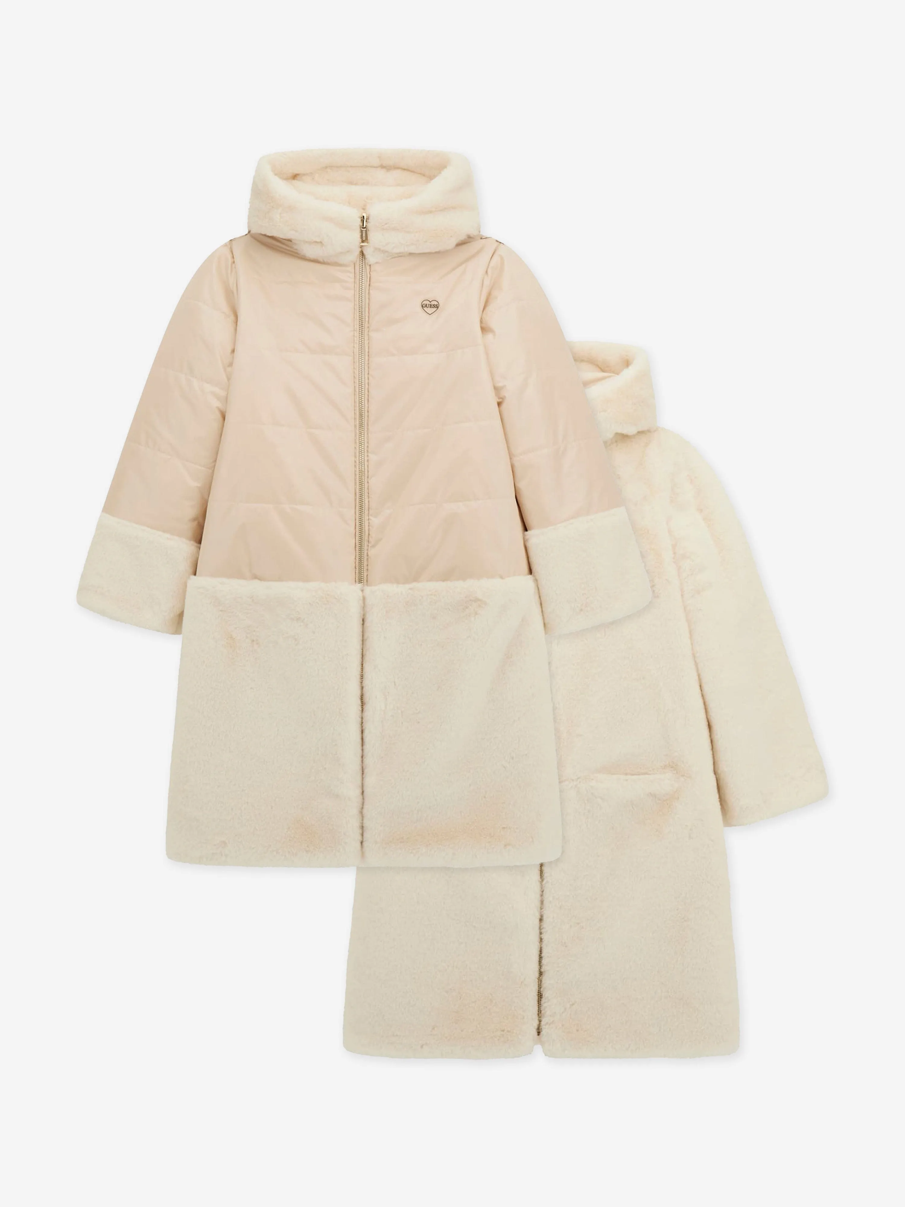 Girls Hooded Reversible Coat in Ivory