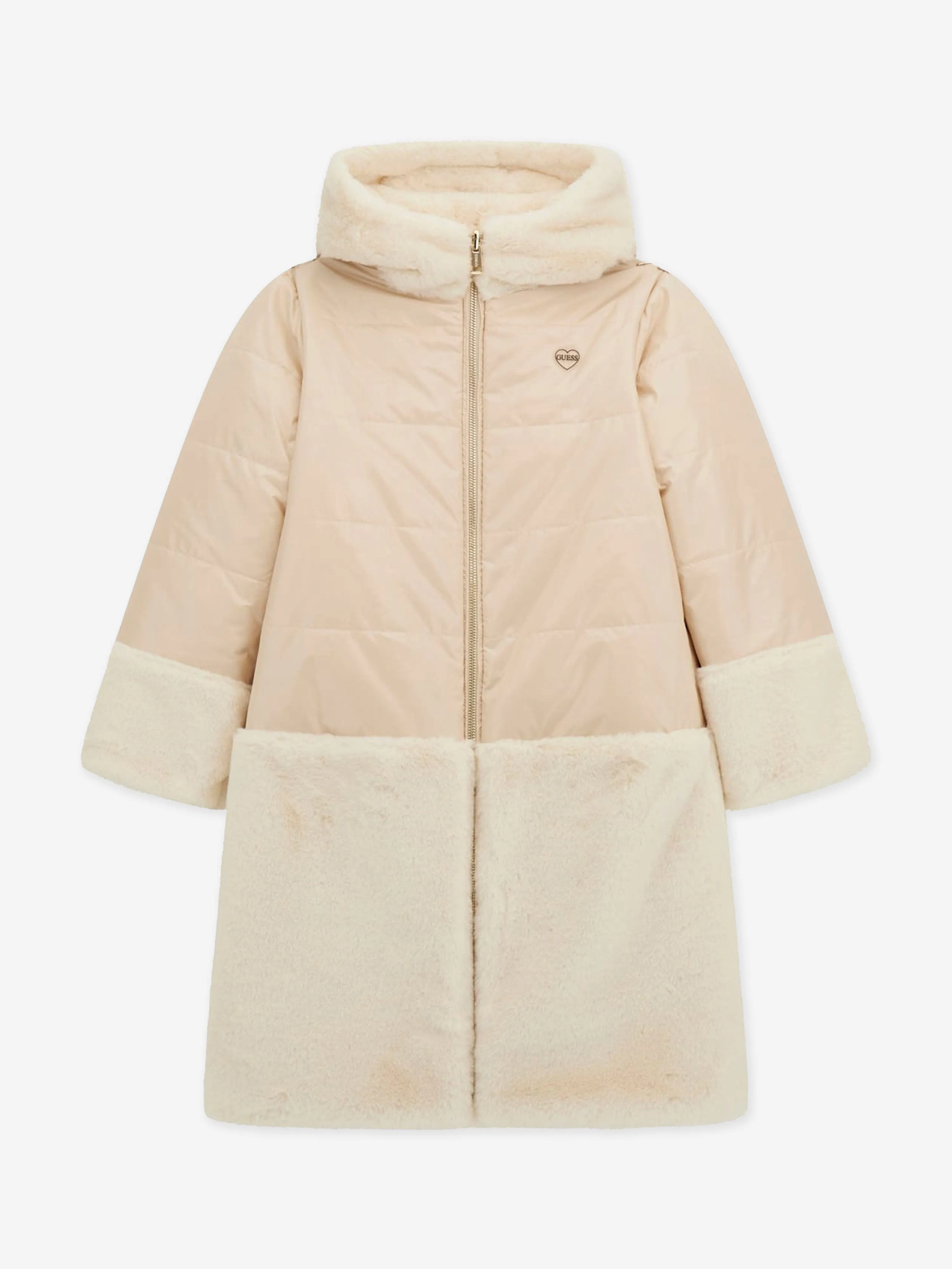 Girls Hooded Reversible Coat in Ivory