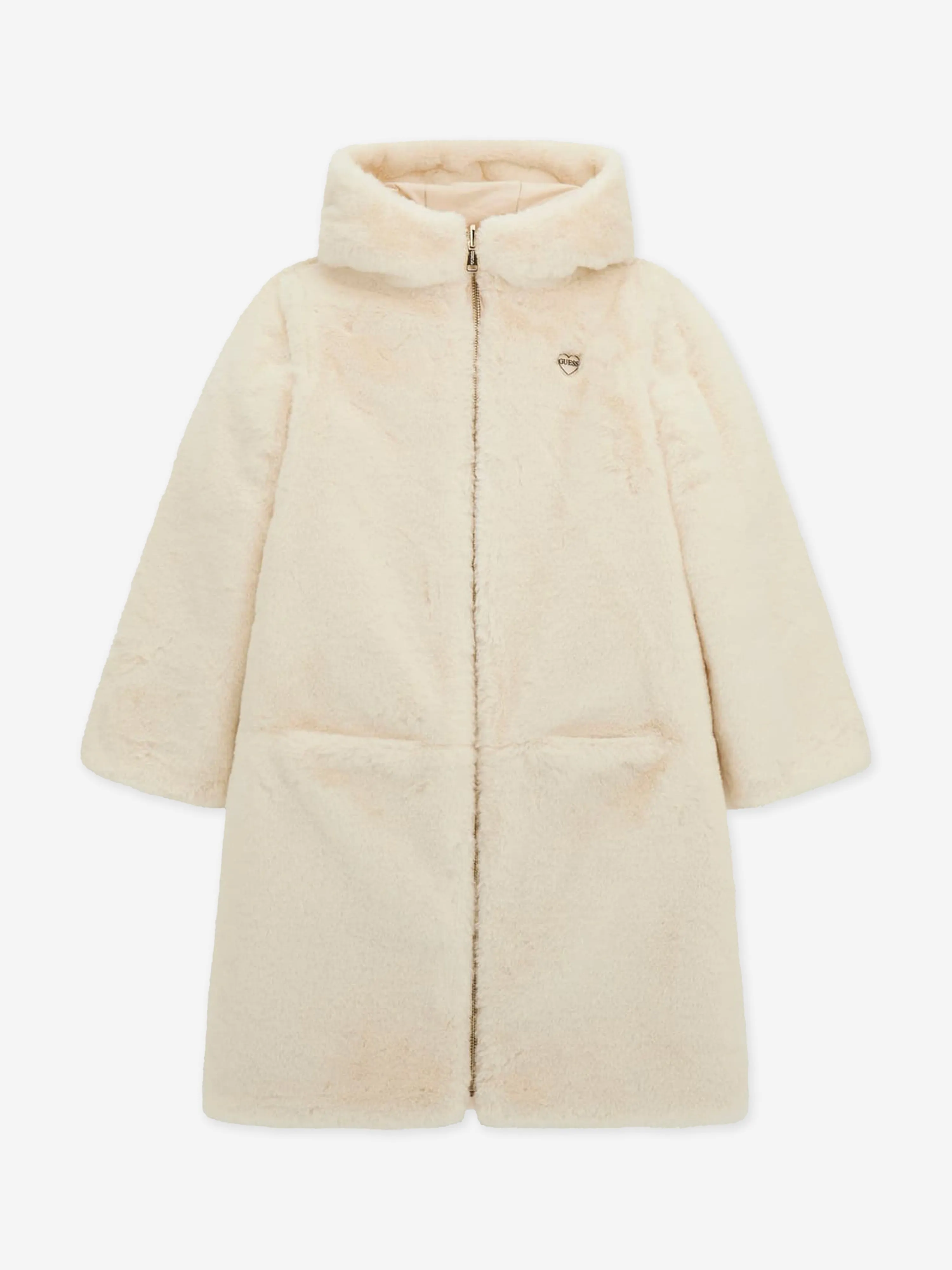 Girls Hooded Reversible Coat in Ivory