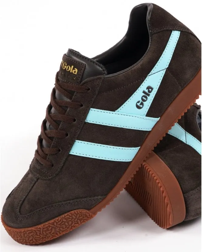 Gola Harrier Suede Trainer Dark Brown/Sky Blue