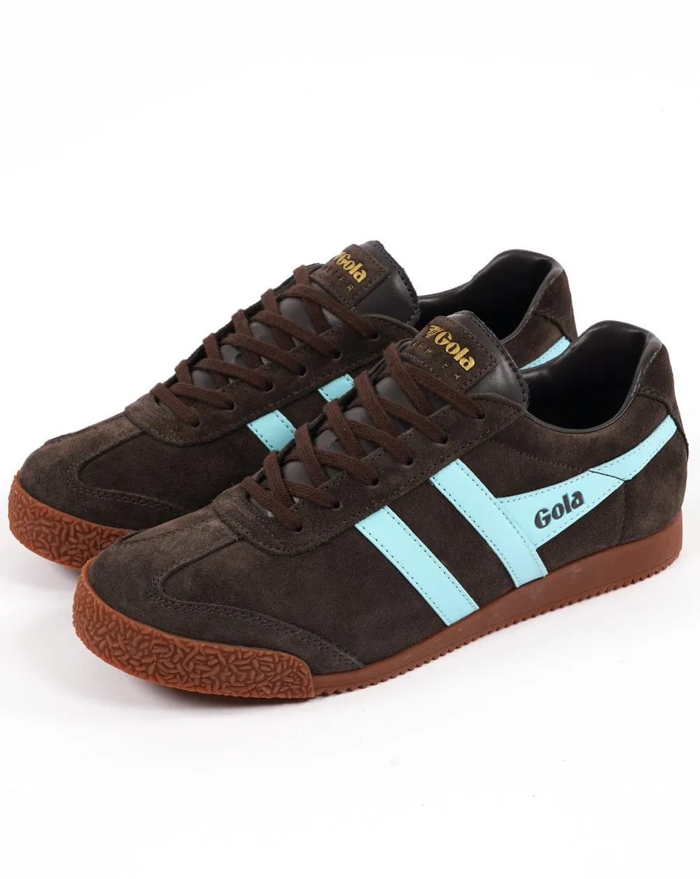 Gola Harrier Suede Trainer Dark Brown/Sky Blue