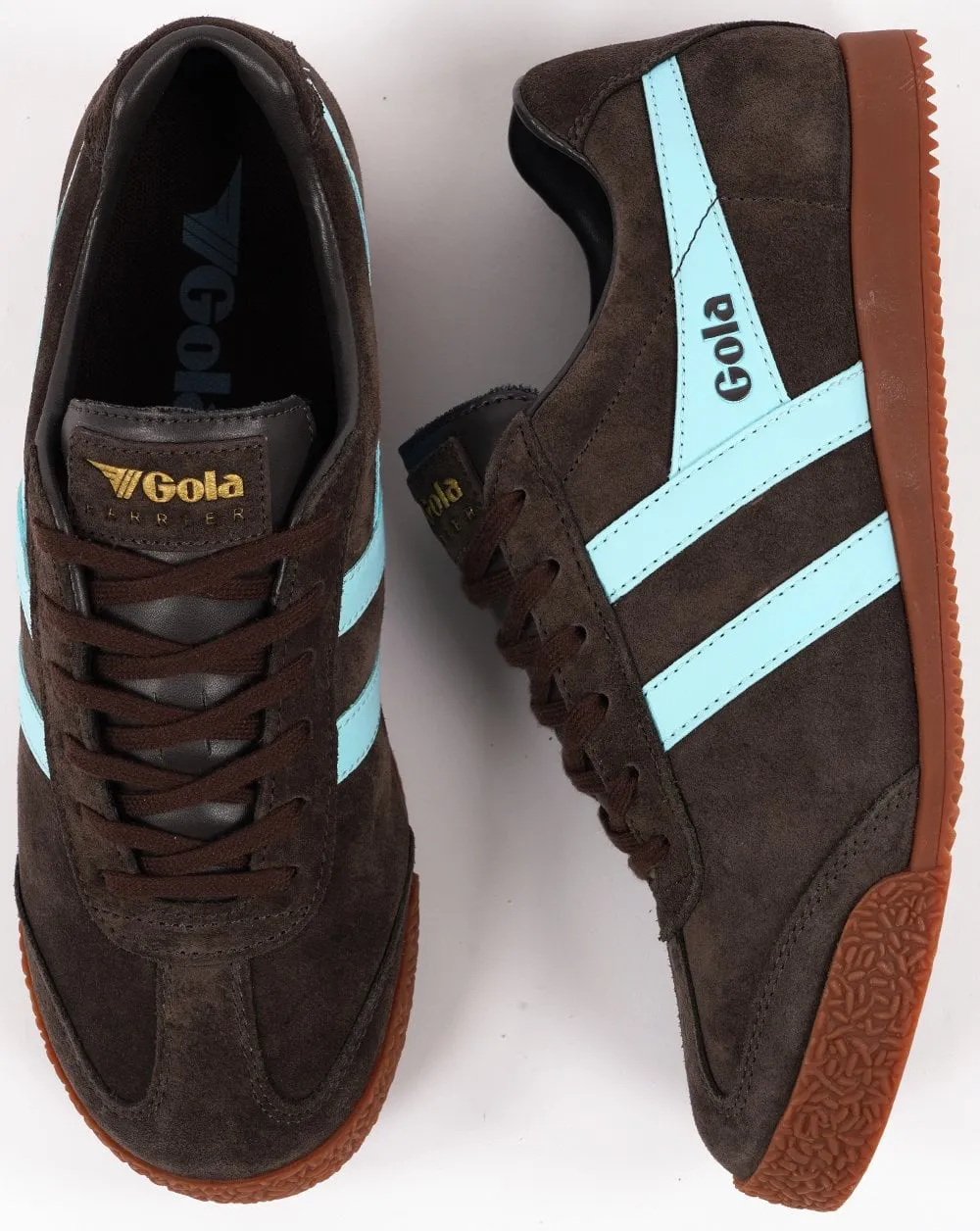 Gola Harrier Suede Trainer Dark Brown/Sky Blue