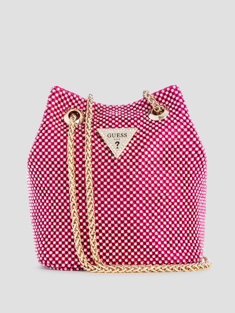 GUESS Lua Rhinestone Mini Bucket Bag Fuchsia