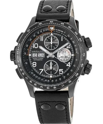 Hamilton Khaki Aviation X-Wind Auto Chrono Black Dial Leather Men's Watch H77736733