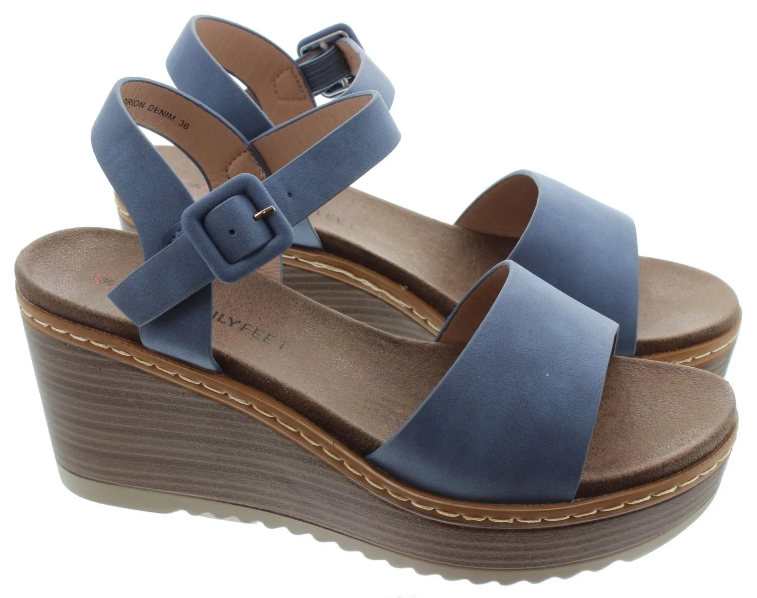 HEAVENLY FEET Ladies Orion Wedge Sandals In Blue