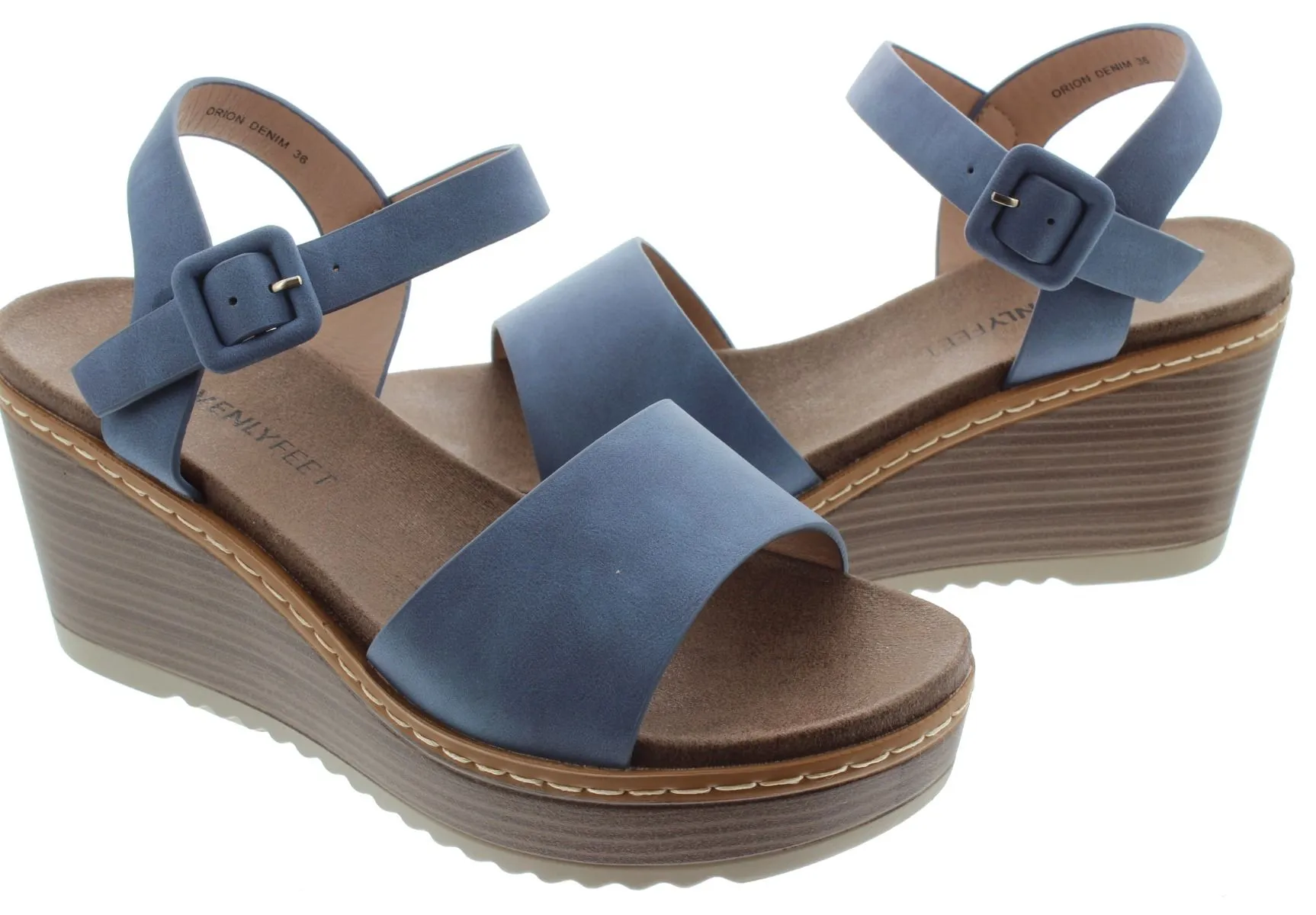 HEAVENLY FEET Ladies Orion Wedge Sandals In Blue