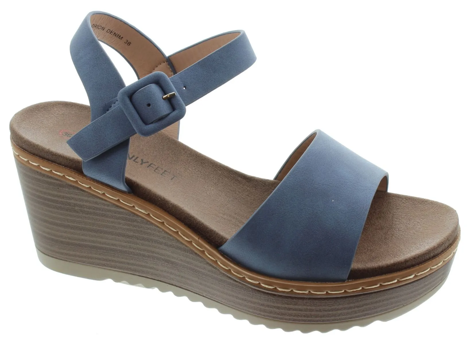 HEAVENLY FEET Ladies Orion Wedge Sandals In Blue