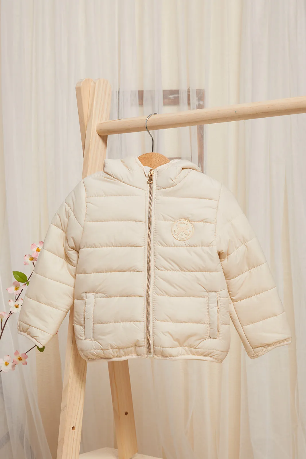 Infant Girls Ivory Padded Hooded Jacket