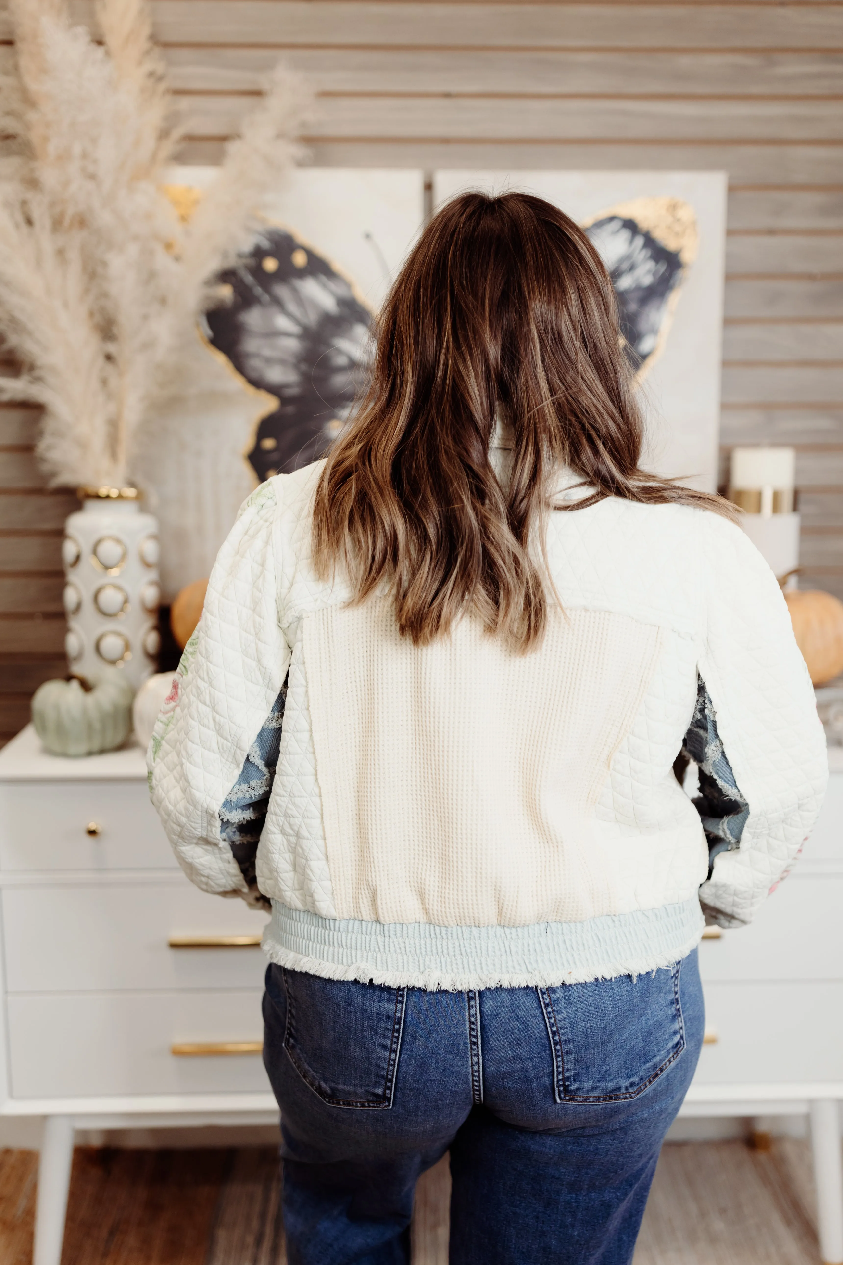 Ivory Multi Vintage Washed Embroidered Quilted Jacket