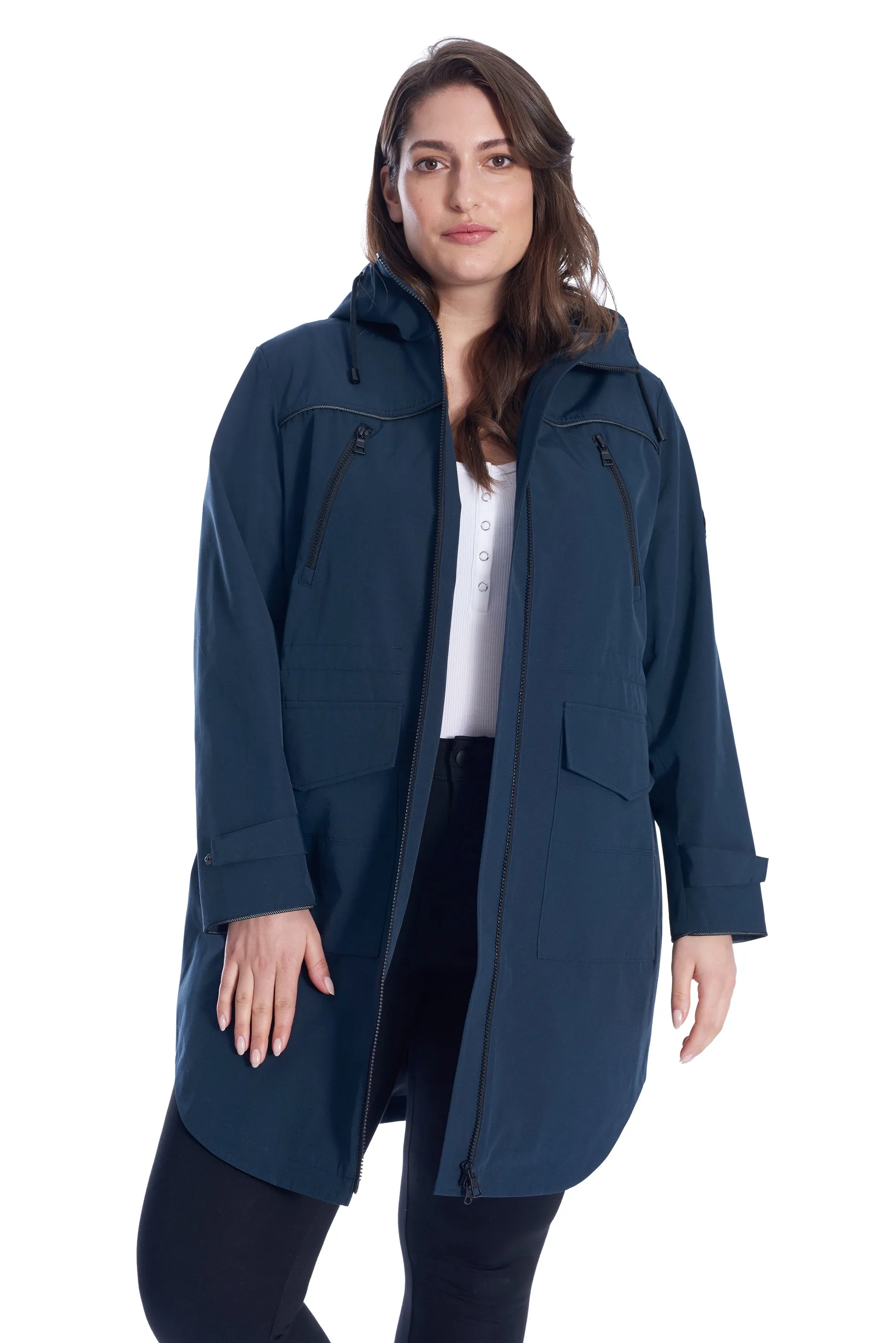 KUSAWA PLUS | WOMEN'S DRAWSTRING RAINCOAT, NAVY (PLUS SIZE)