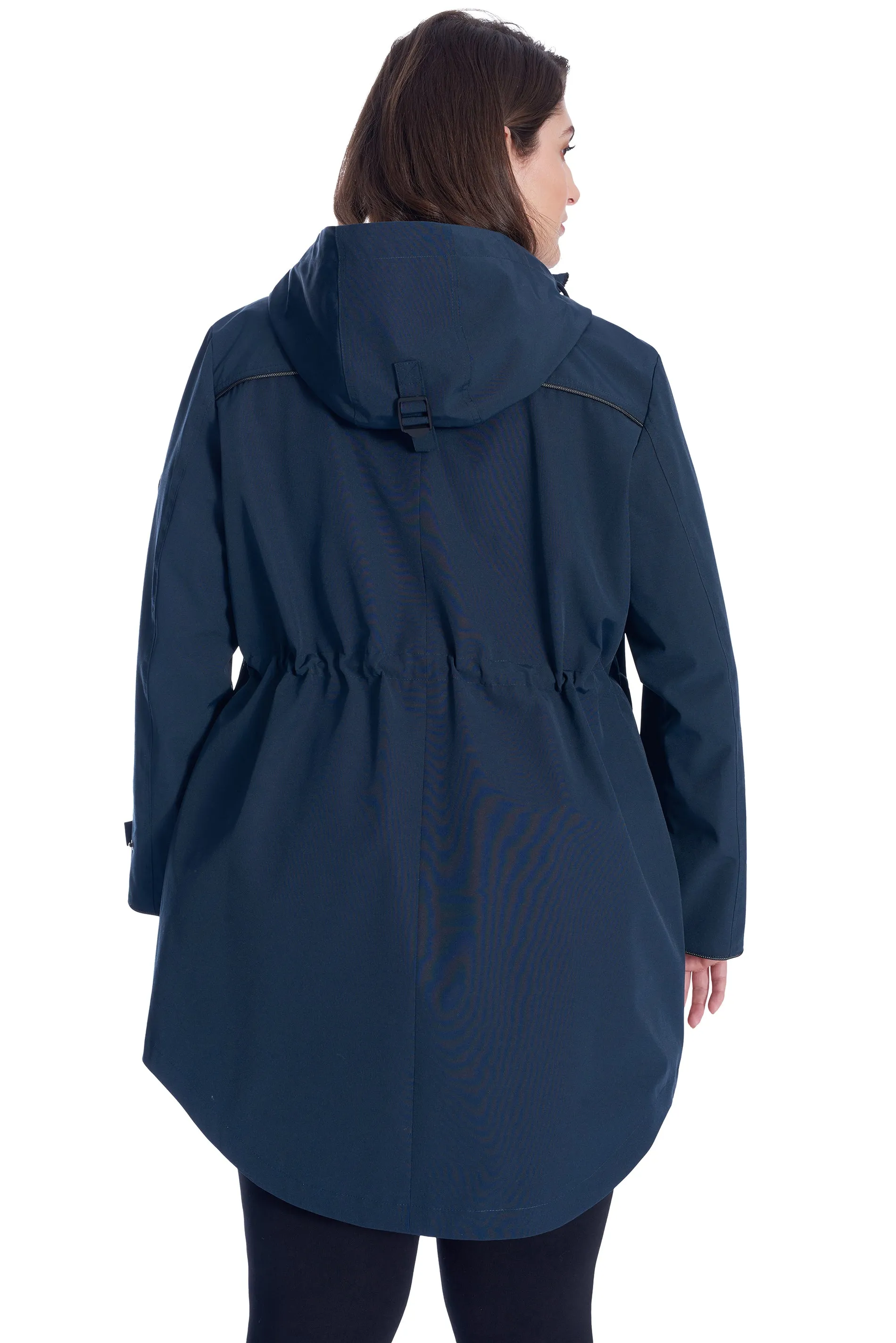 KUSAWA PLUS | WOMEN'S DRAWSTRING RAINCOAT, NAVY (PLUS SIZE)