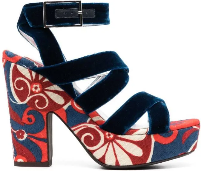 La DoubleJ Medal 140mm floral-print sandals Blue