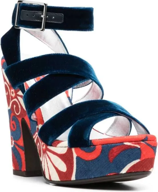 La DoubleJ Medal 140mm floral-print sandals Blue