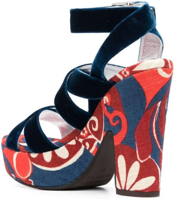 La DoubleJ Medal 140mm floral-print sandals Blue