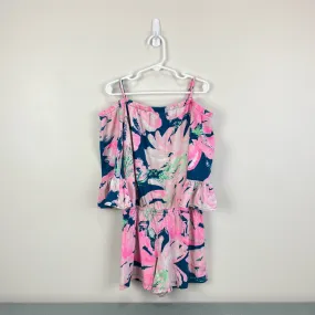 Lilly Pulitzer Girls Mini Calla Romper Tidal Wave Pans Garden Large 8-10