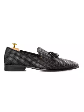 Loafer Slipper - Black Woven Leather