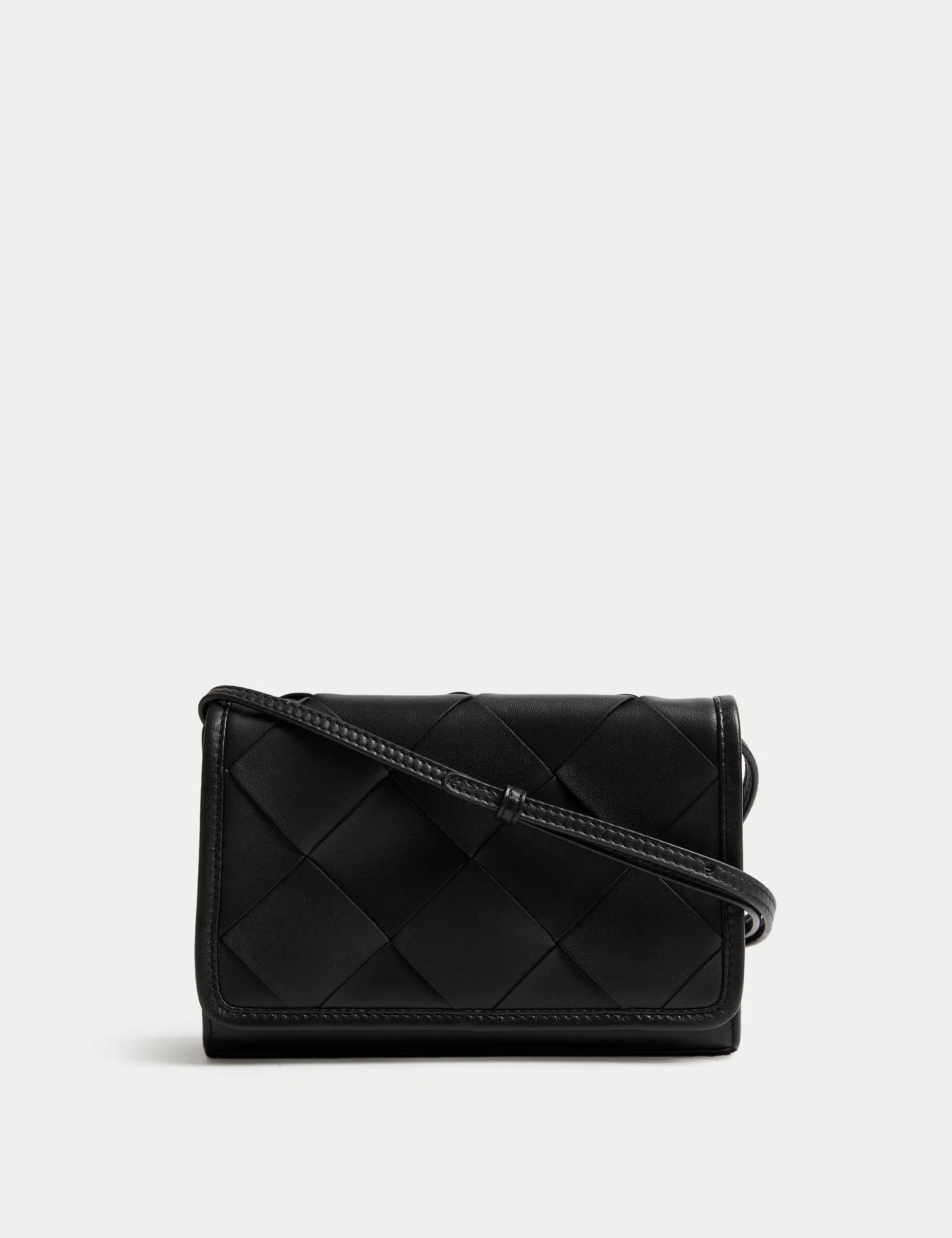 M&S Women's Leather Woven Cross Body Bag - Black, Black