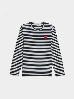 Men Red Heart Play Striped T-Shirt, Black