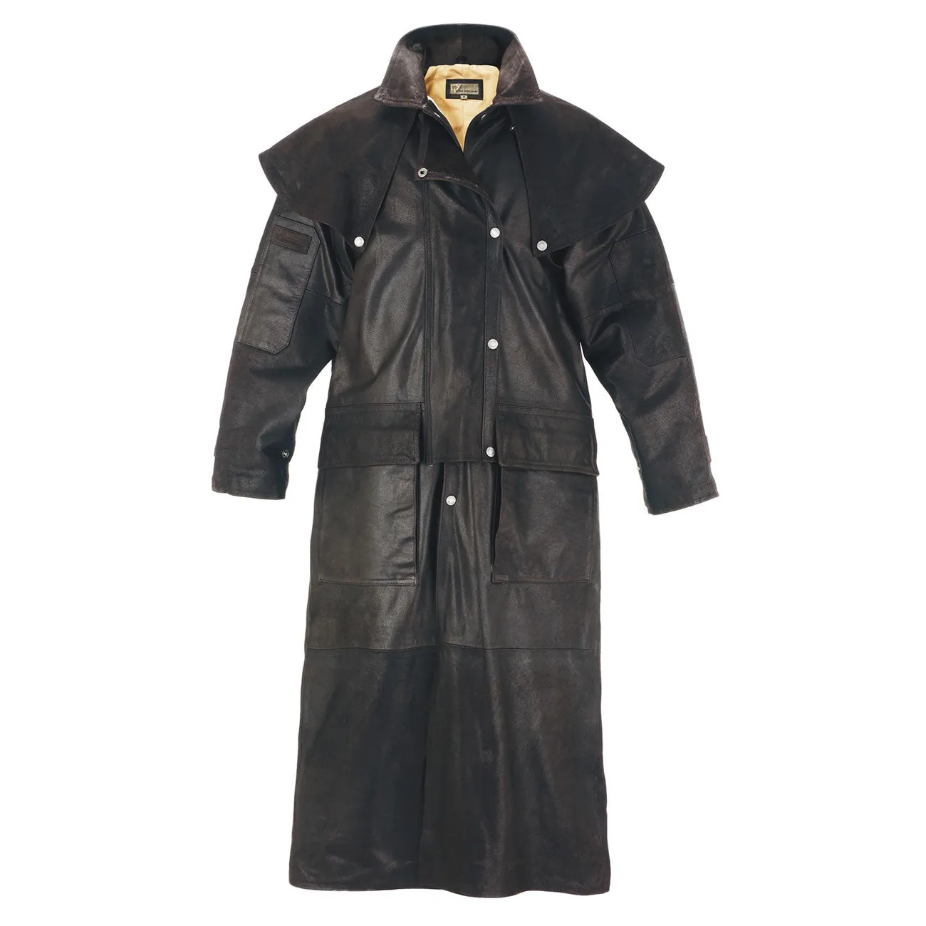 Men's Brown Long Leather Riding Coat