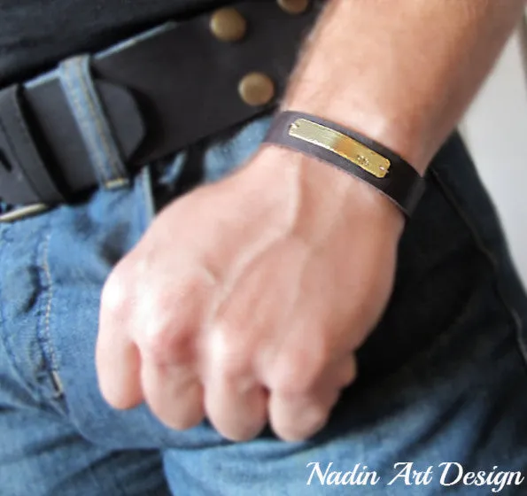 Men's Leather Bracelet - Personalized Gift for Him