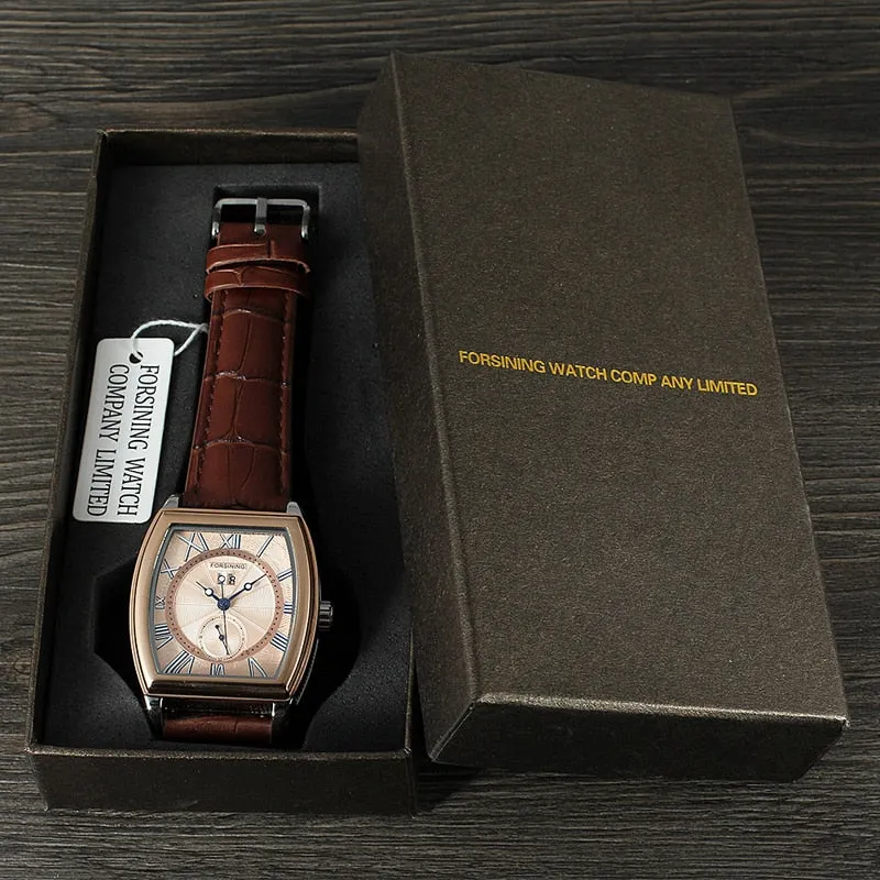 Men's Luxury Square Genuine Leather Automatic Mechanical Wristwatch