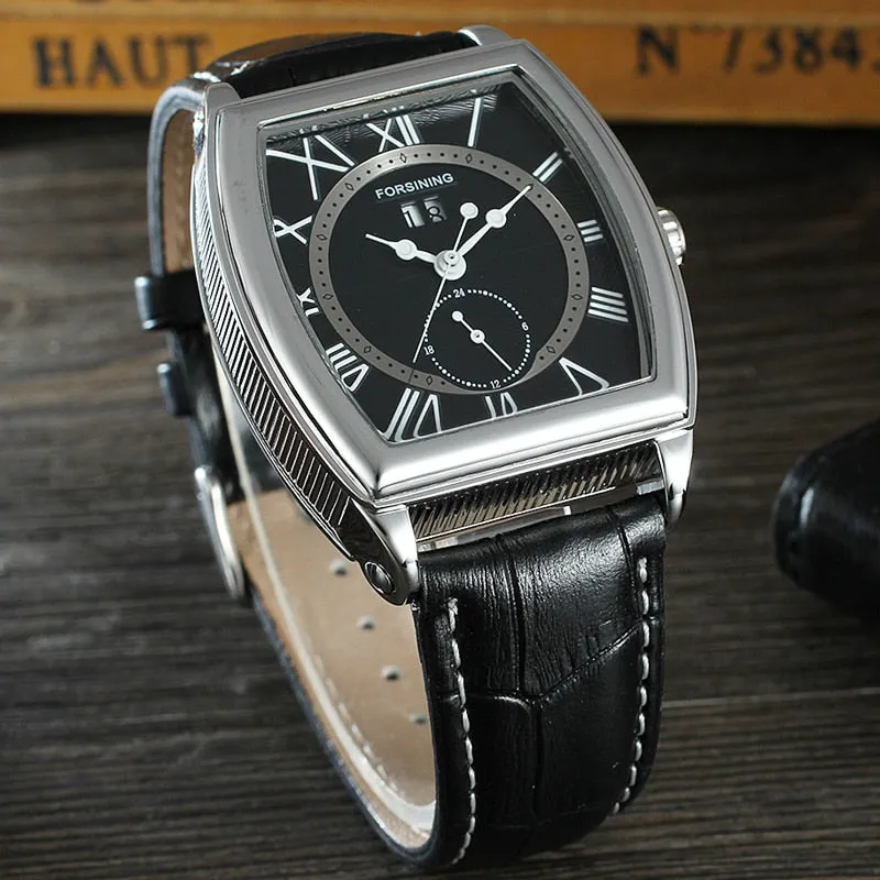 Men's Luxury Square Genuine Leather Automatic Mechanical Wristwatch