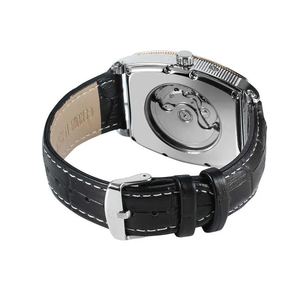 Men's Luxury Square Genuine Leather Automatic Mechanical Wristwatch