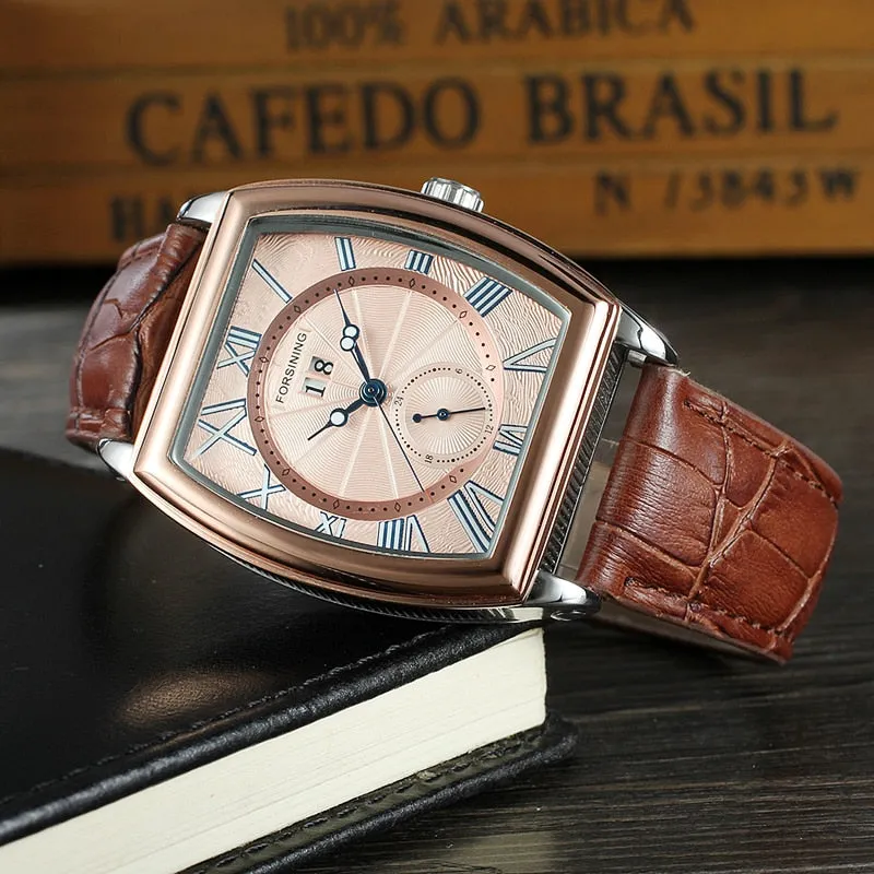 Men's Luxury Square Genuine Leather Automatic Mechanical Wristwatch