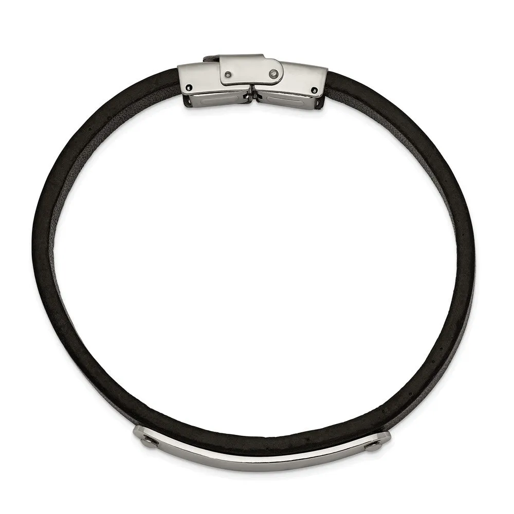 Men's Stainless Steel 8mm Black Leather I.D. Bracelet, 8.5 Inch