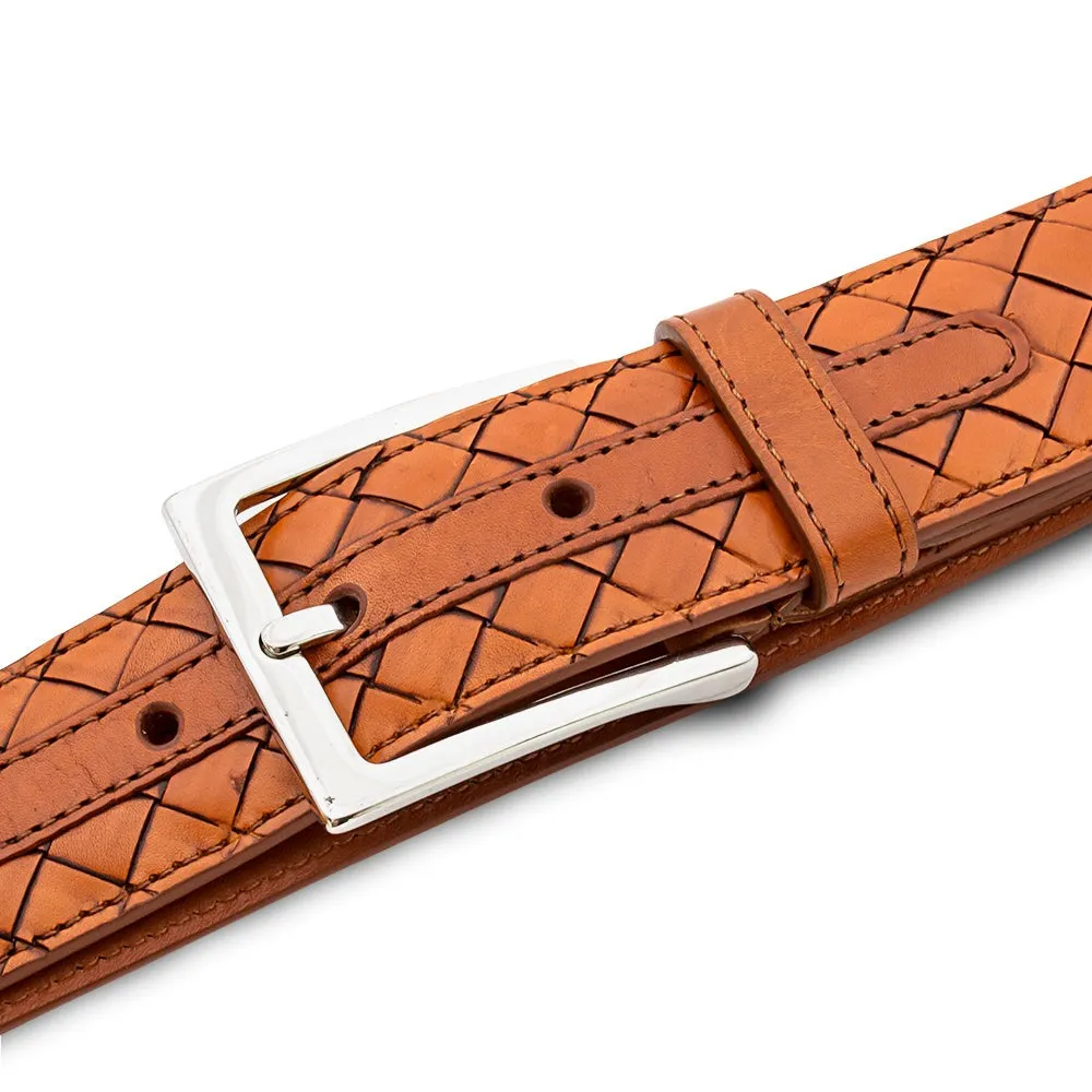 Mezlan AO11528 Cognac Woven Calf-Skin Leather Men's Belt (MZB1232)