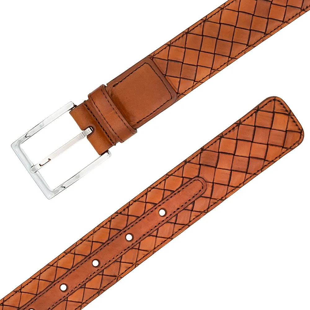 Mezlan AO11528 Cognac Woven Calf-Skin Leather Men's Belt (MZB1232)