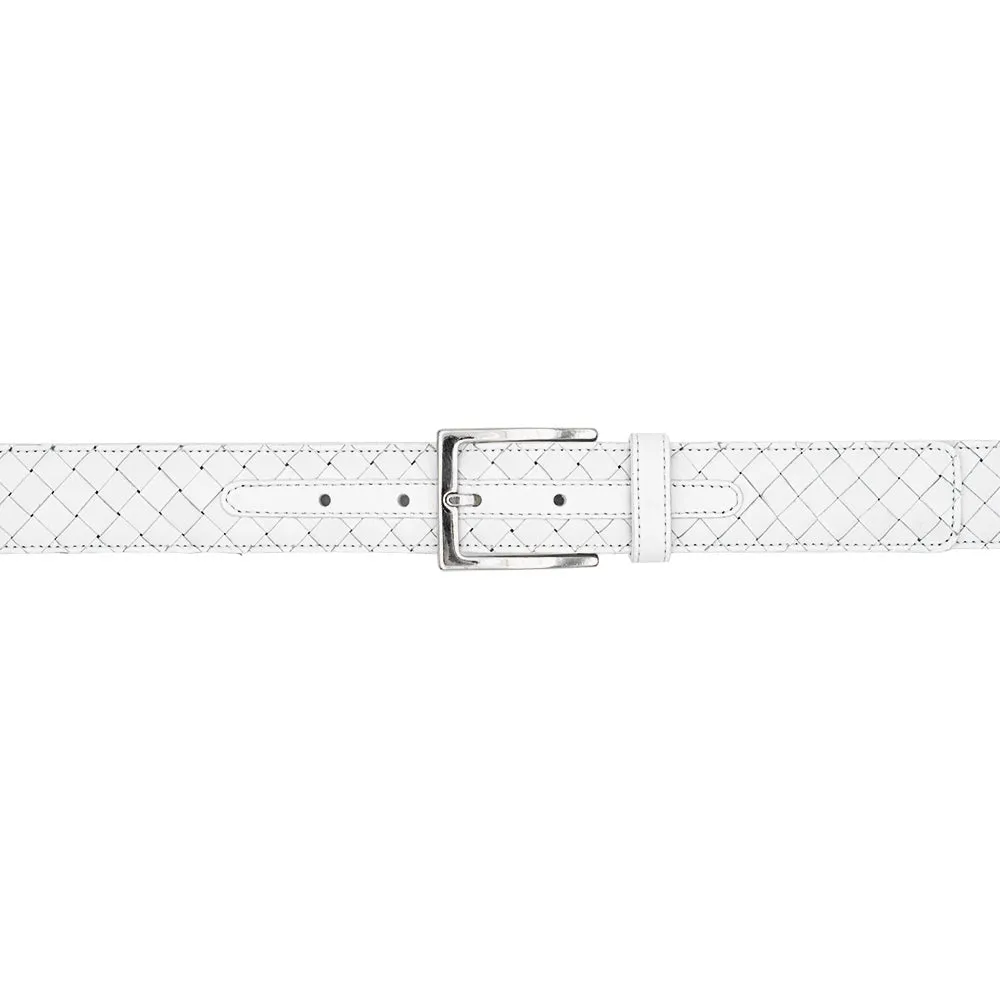 Mezlan AO11528 White Woven Calf-Skin Leather Men's Belt (MZB1231)