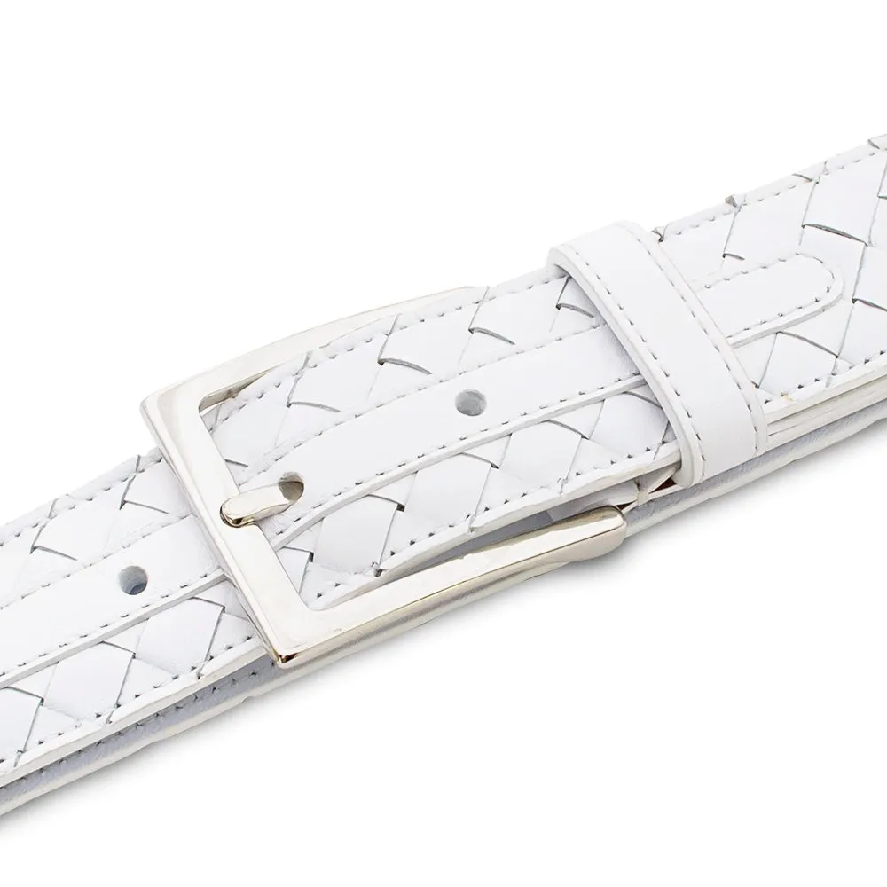 Mezlan AO11528 White Woven Calf-Skin Leather Men's Belt (MZB1231)