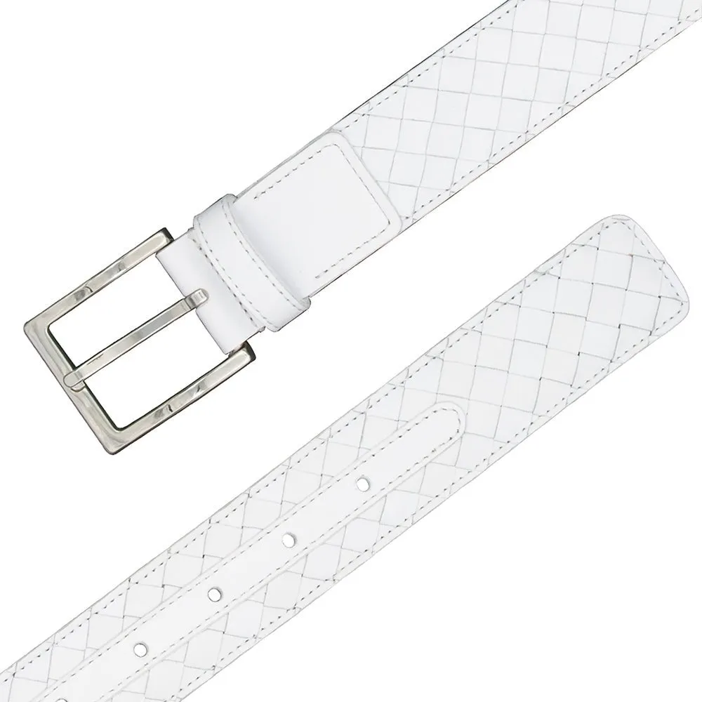 Mezlan AO11528 White Woven Calf-Skin Leather Men's Belt (MZB1231)