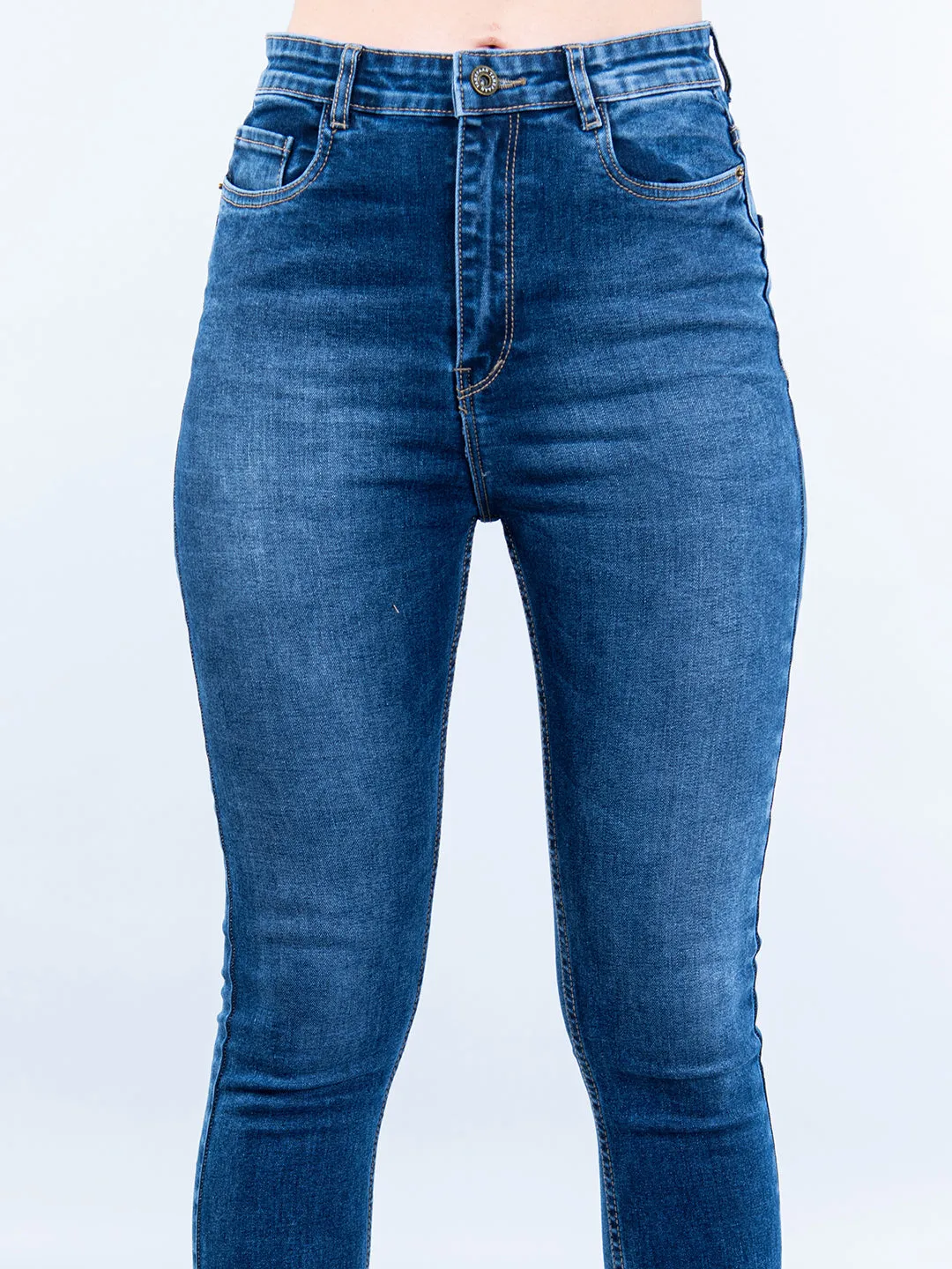 Mid Blue Skinny Fit Jeans For Women