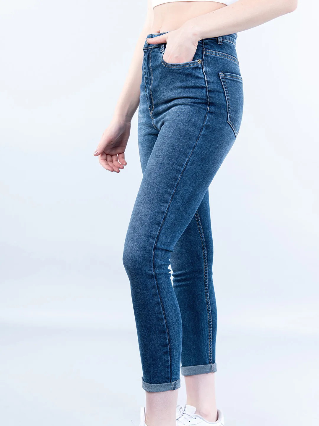 Mid Blue Skinny Fit Jeans For Women